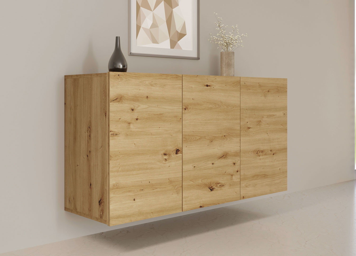 Buffet design suspendu chêne artisan 160 cm 3 portes