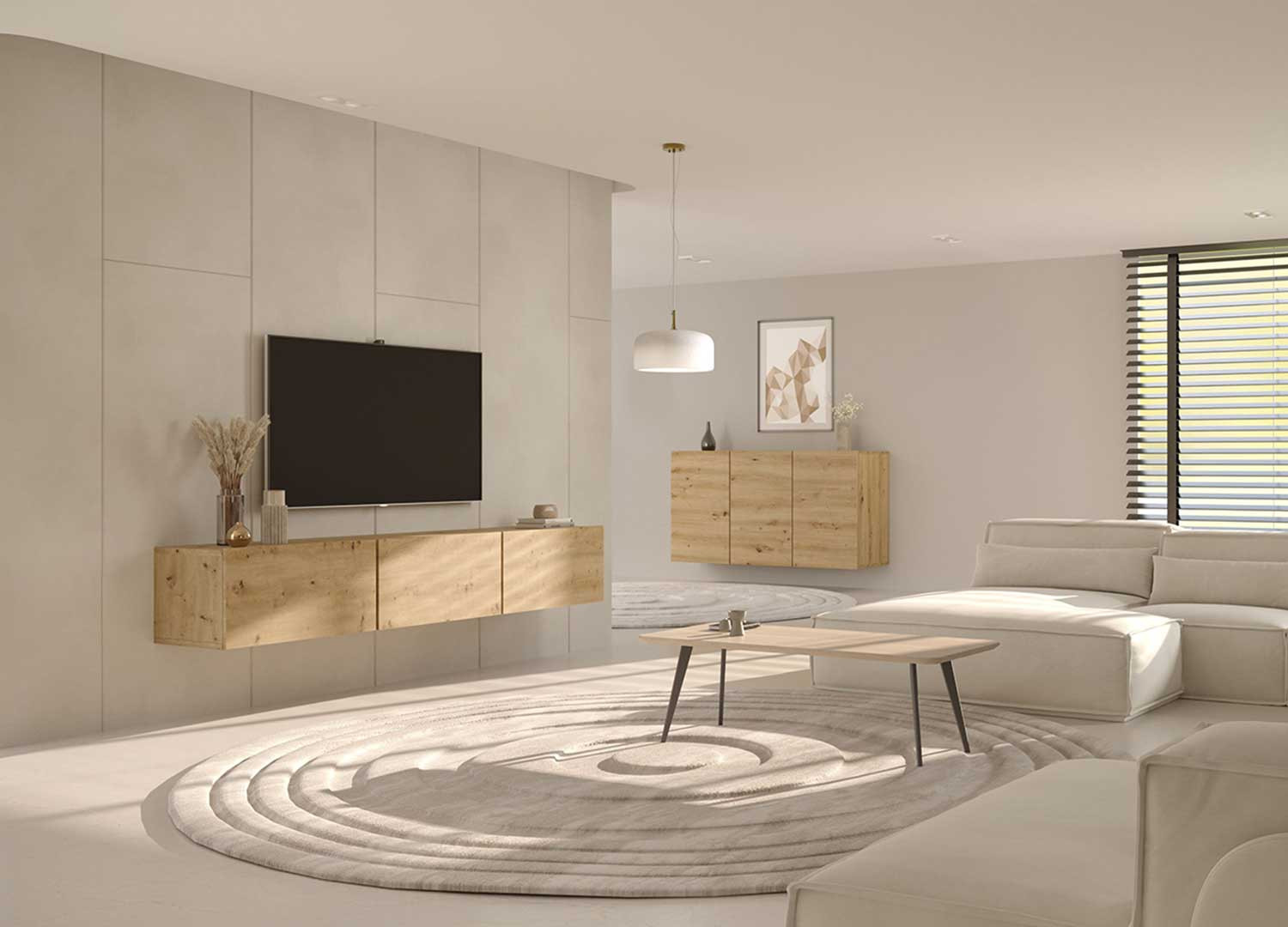 Buffet design suspendu chêne artisan 160 cm 3 portes