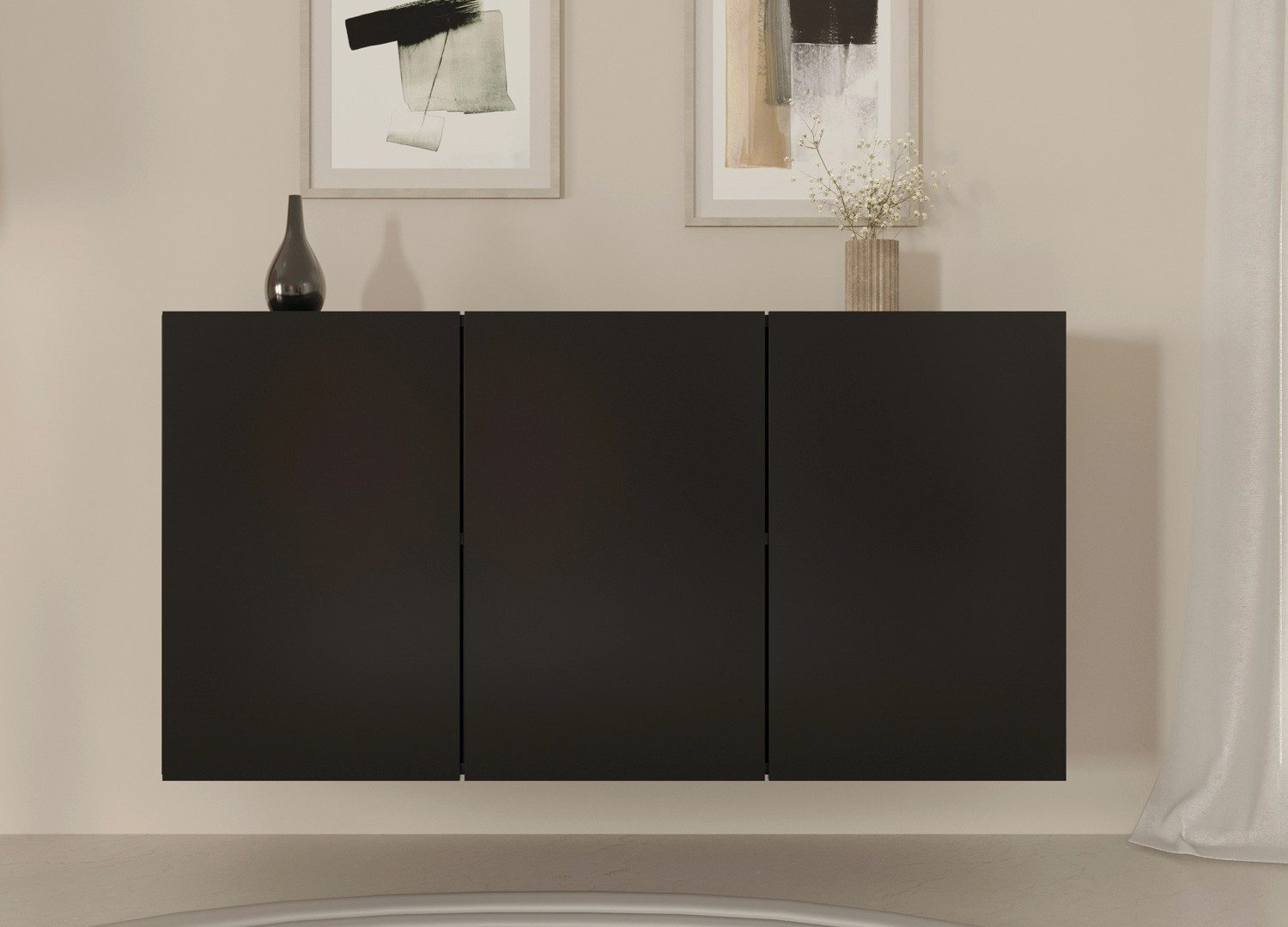 Buffet design suspendu noir 160 cm 3 portes