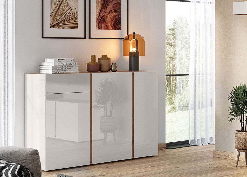 Buffet design verre cachemire 3 portes et 1 tiroir