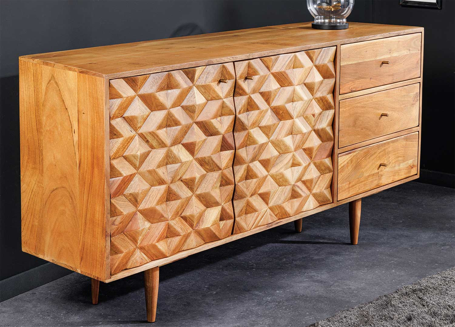 Buffet en acacia 2 portes et 3 tiroirs 145 cm Yuki