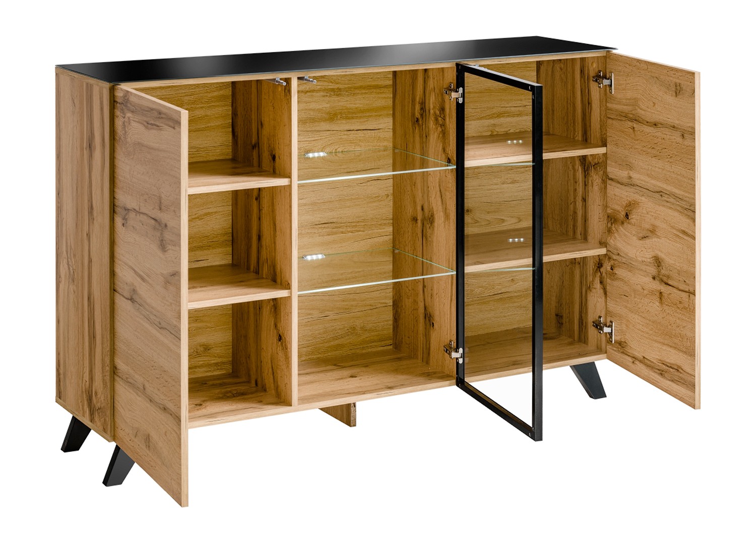 Buffet en Bois et Verre avec Éclairage Led