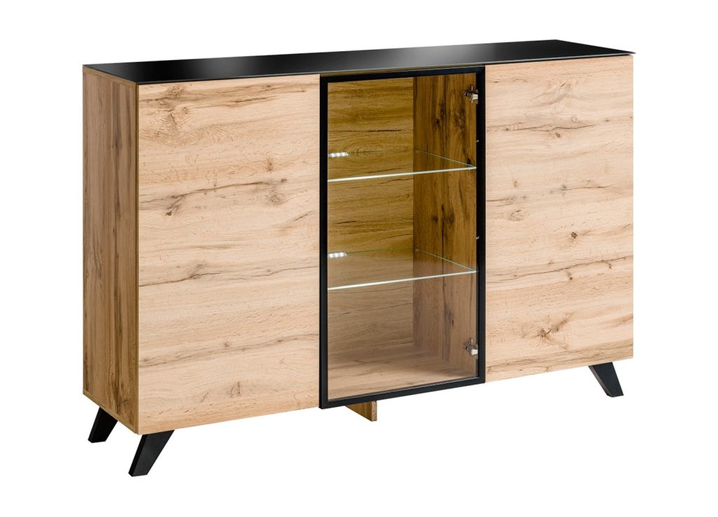 Buffet en Bois et Verre avec Éclairage Led