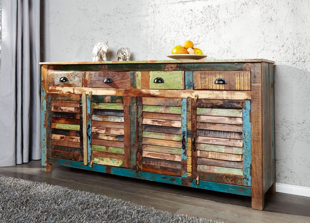 Buffet en bois recyclé coloré 1m60