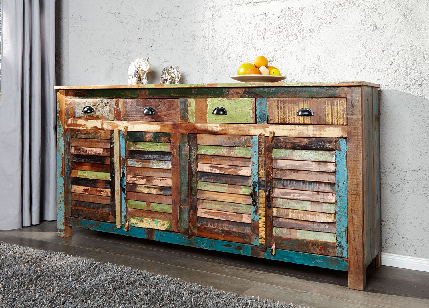 Buffet en bois recyclé coloré 1m60