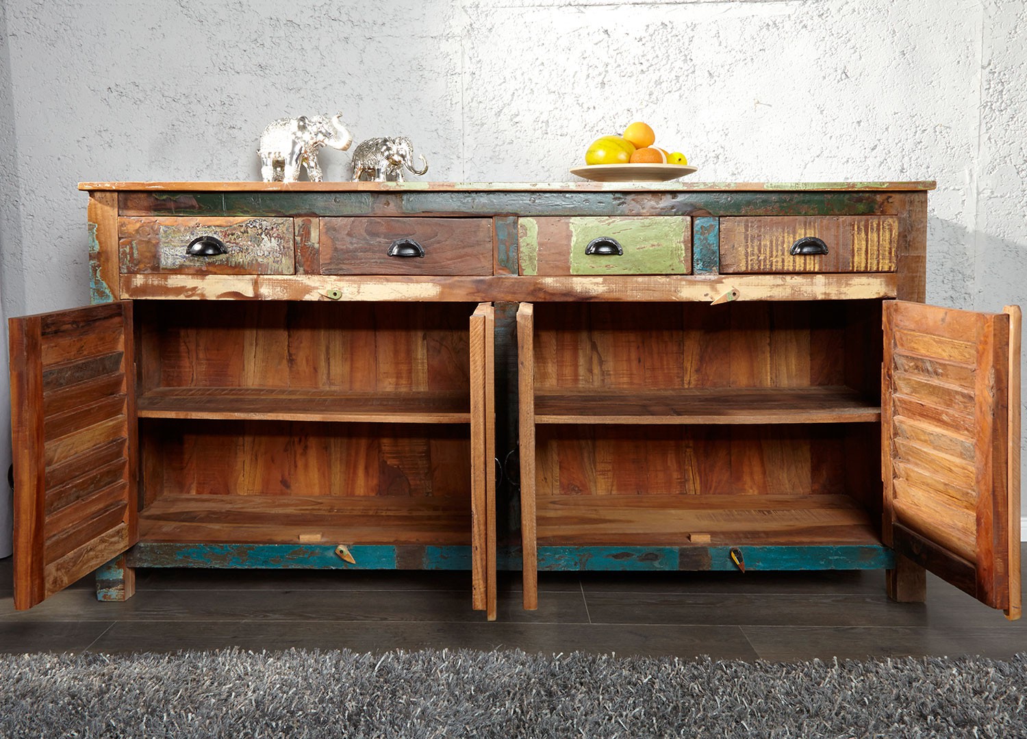 Buffet en bois recyclé coloré 1m60