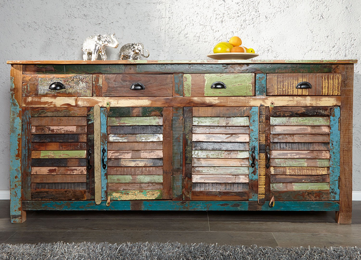 Buffet en bois recyclé coloré 1m60