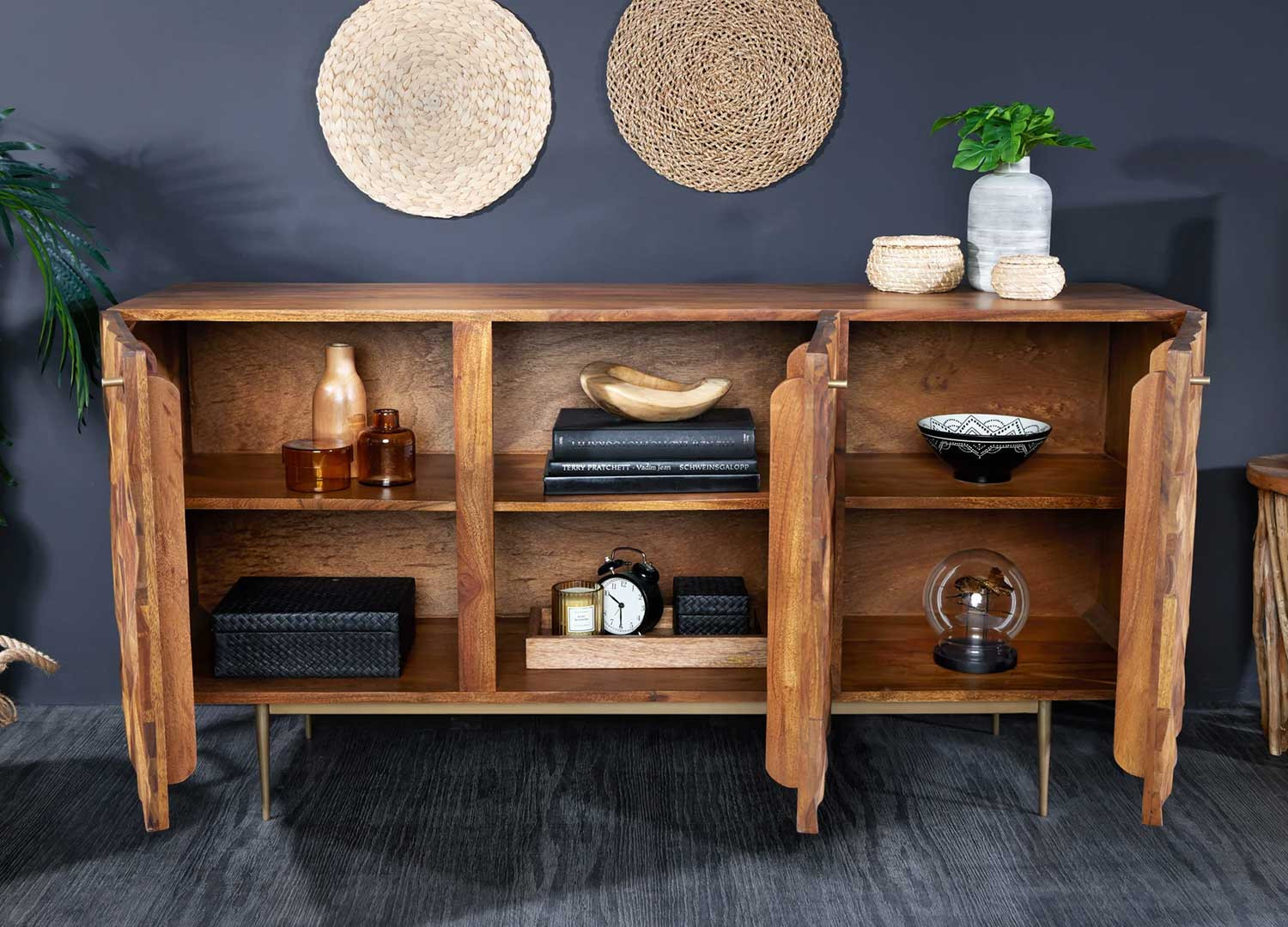 Buffet en sesham 3 portes 145 cm Eliora