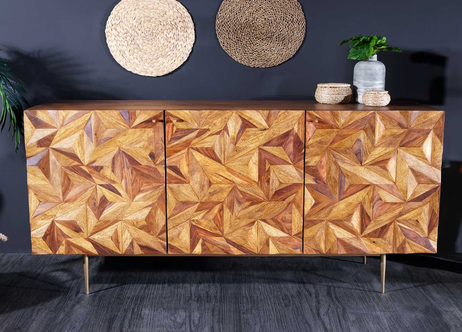 Buffet en sesham 3 portes 145 cm Eliora