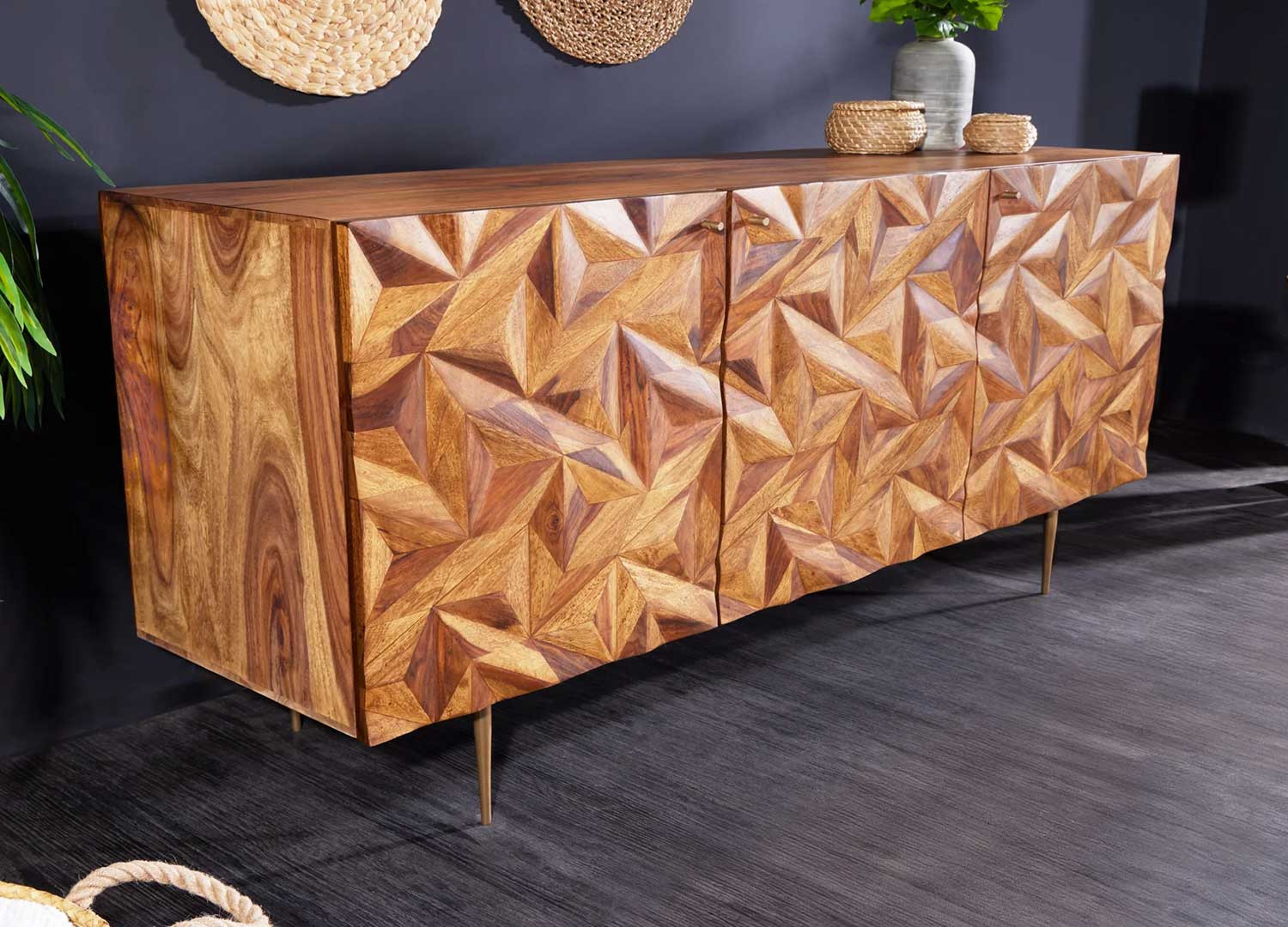 Buffet en sesham 3 portes 145 cm Eliora