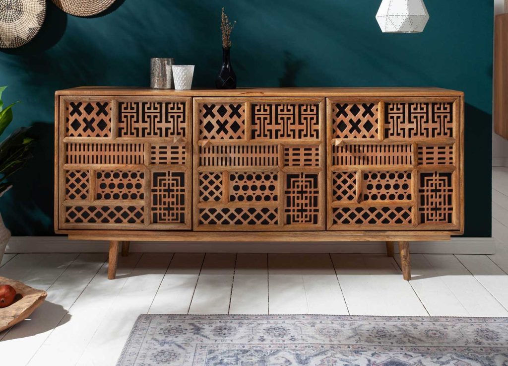 Buffet enfilade 3 portes style oriental en bois de manguier
