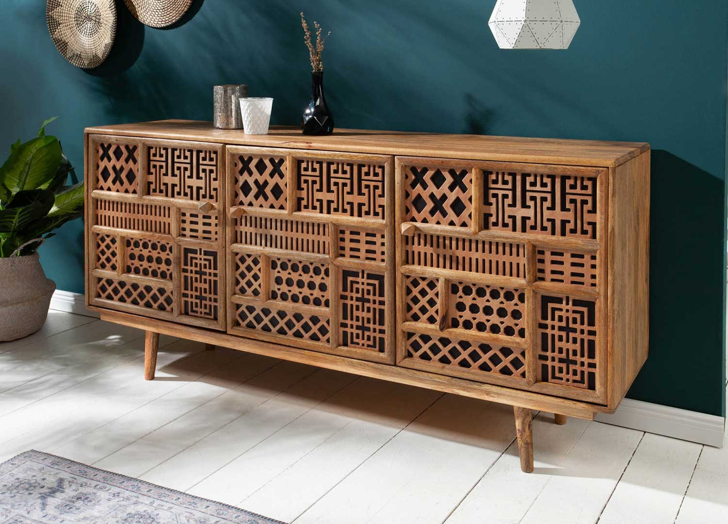 Buffet enfilade 3 portes style oriental en bois de manguier