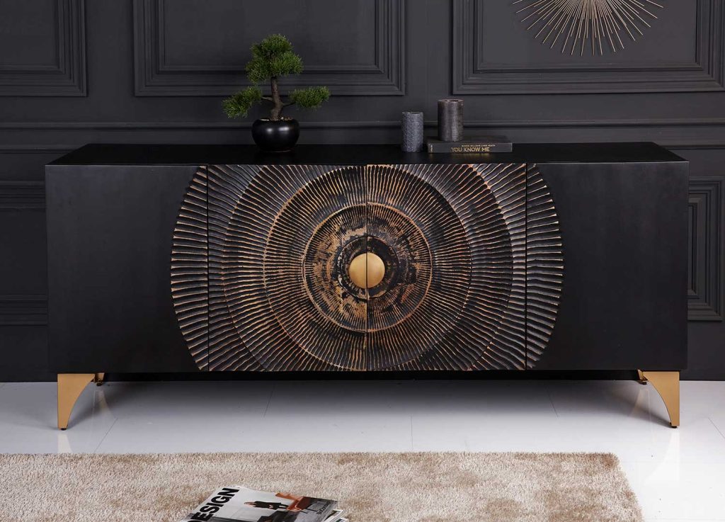 Buffet ethnique chic noir en bois de manguier
