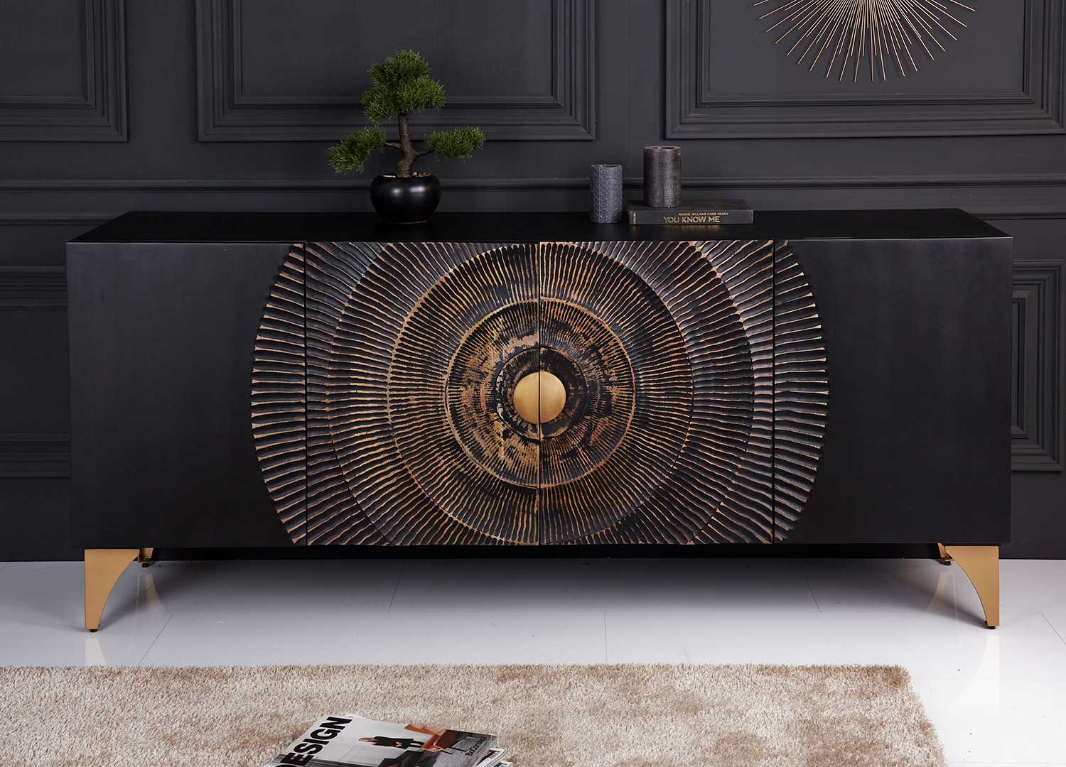 Buffet ethnique chic noir en bois de manguier