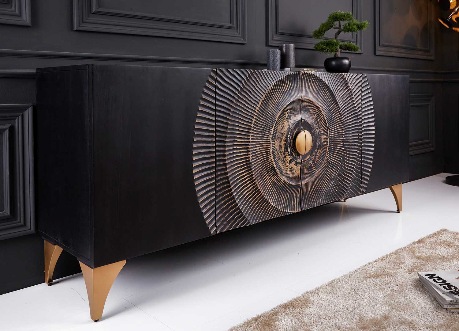 Buffet ethnique chic noir en bois de manguier