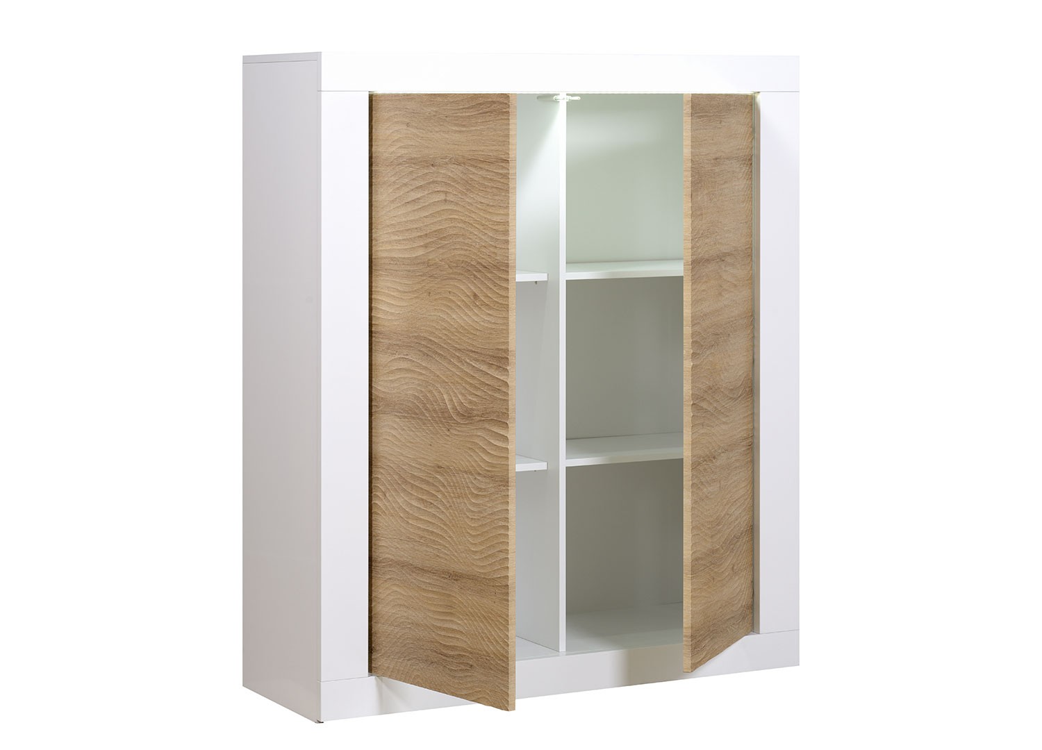 Buffet haut 2 portes blanc et bois à led
