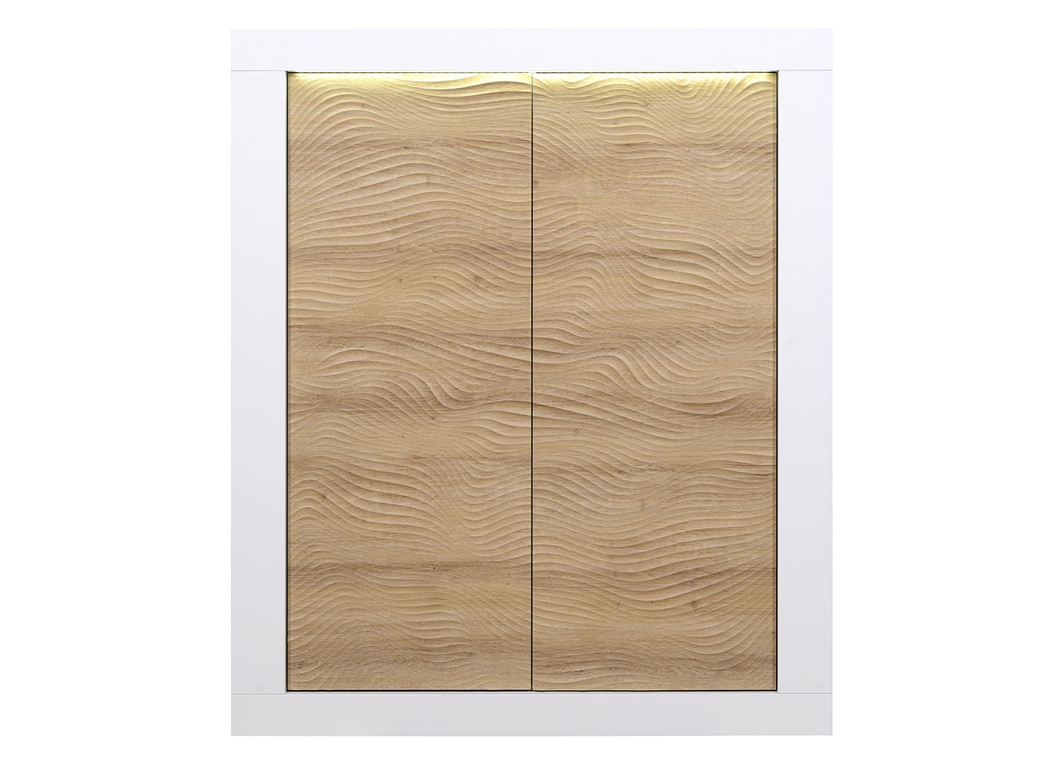 Buffet haut 2 portes blanc et bois à led