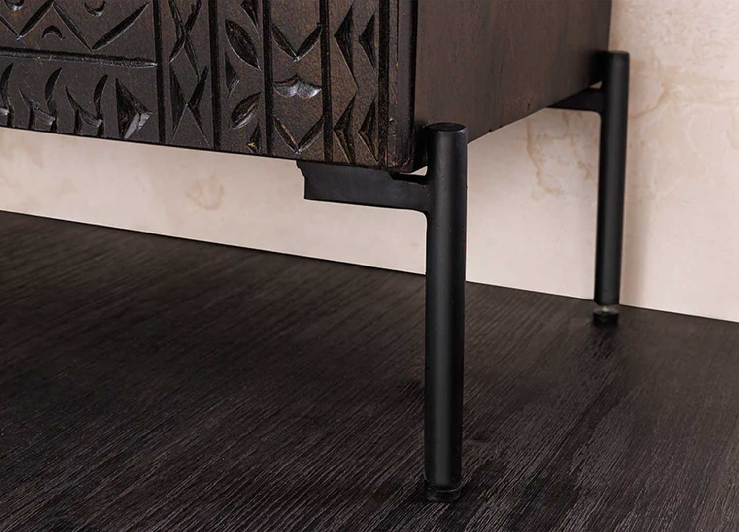 Buffet haut 2 portes en manguier marron foncé sculpté Tribal