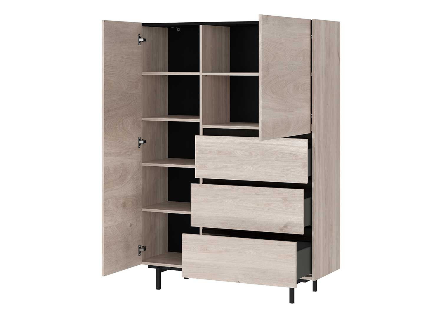 Buffet haut 2 portes et 3 tiroirs chêne et noir