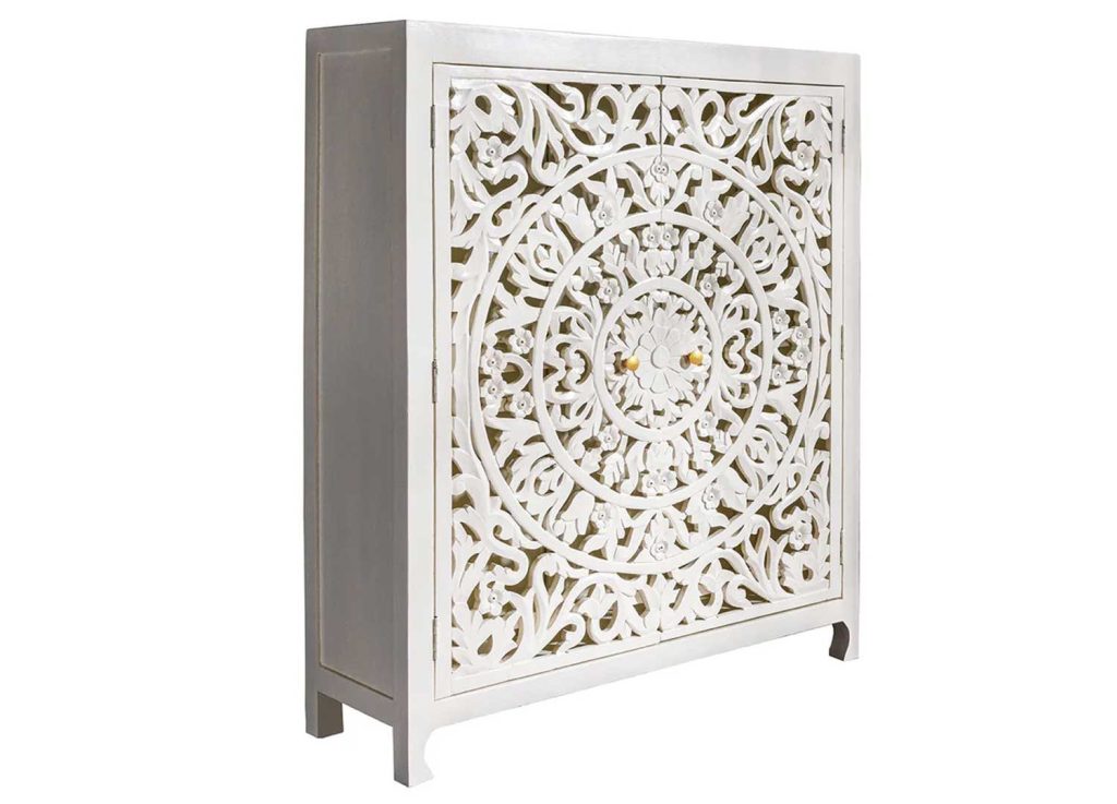 Buffet haut blanc en bois de manguier style oriental Azura