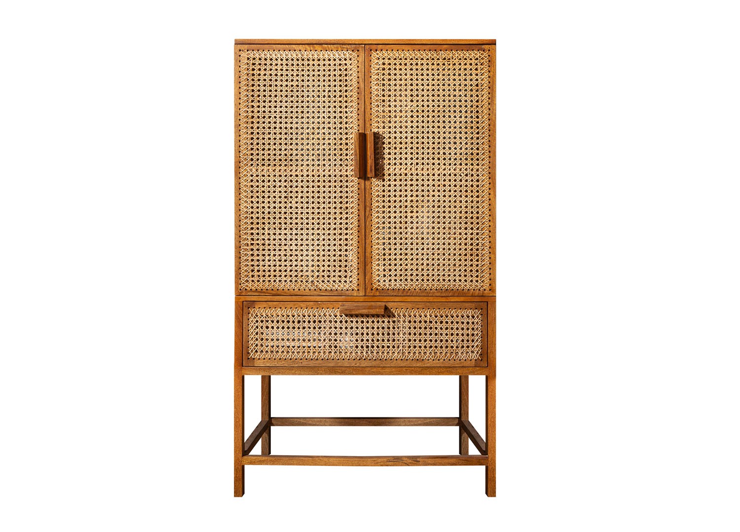 Buffet haut bois de manguier et bambou tressé