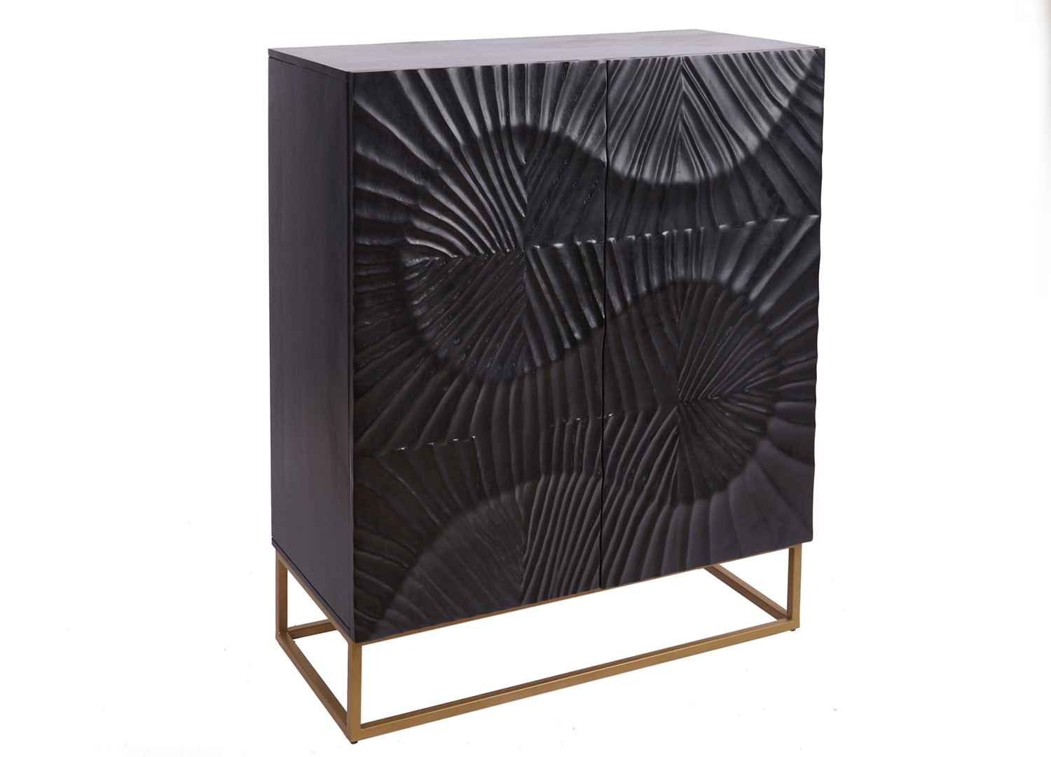 Buffet haut bois de manguier sculpture en 3D et pied métal doré