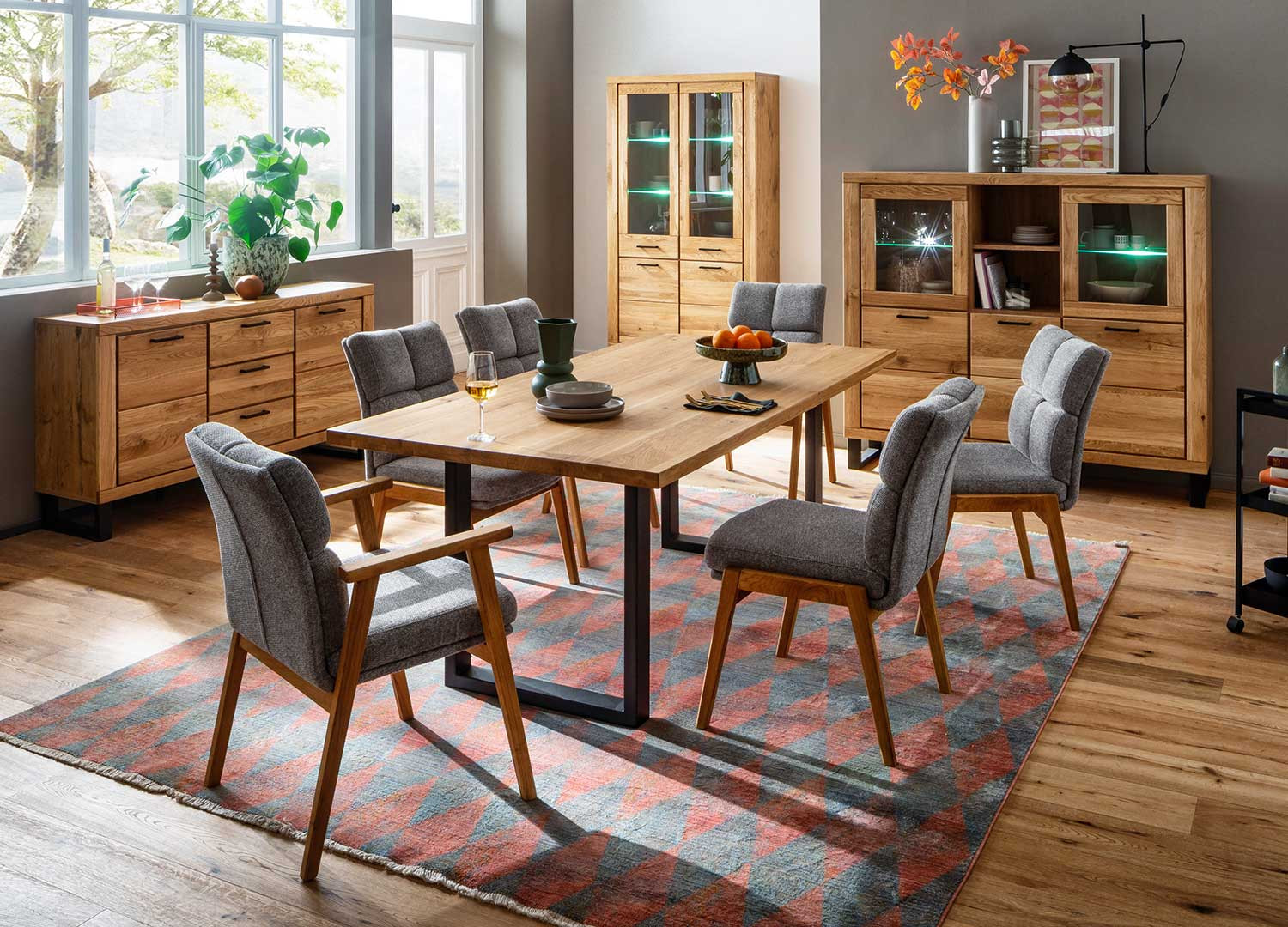 Buffet haut en bois 5 portes et 2 niches ouvertes Jambo