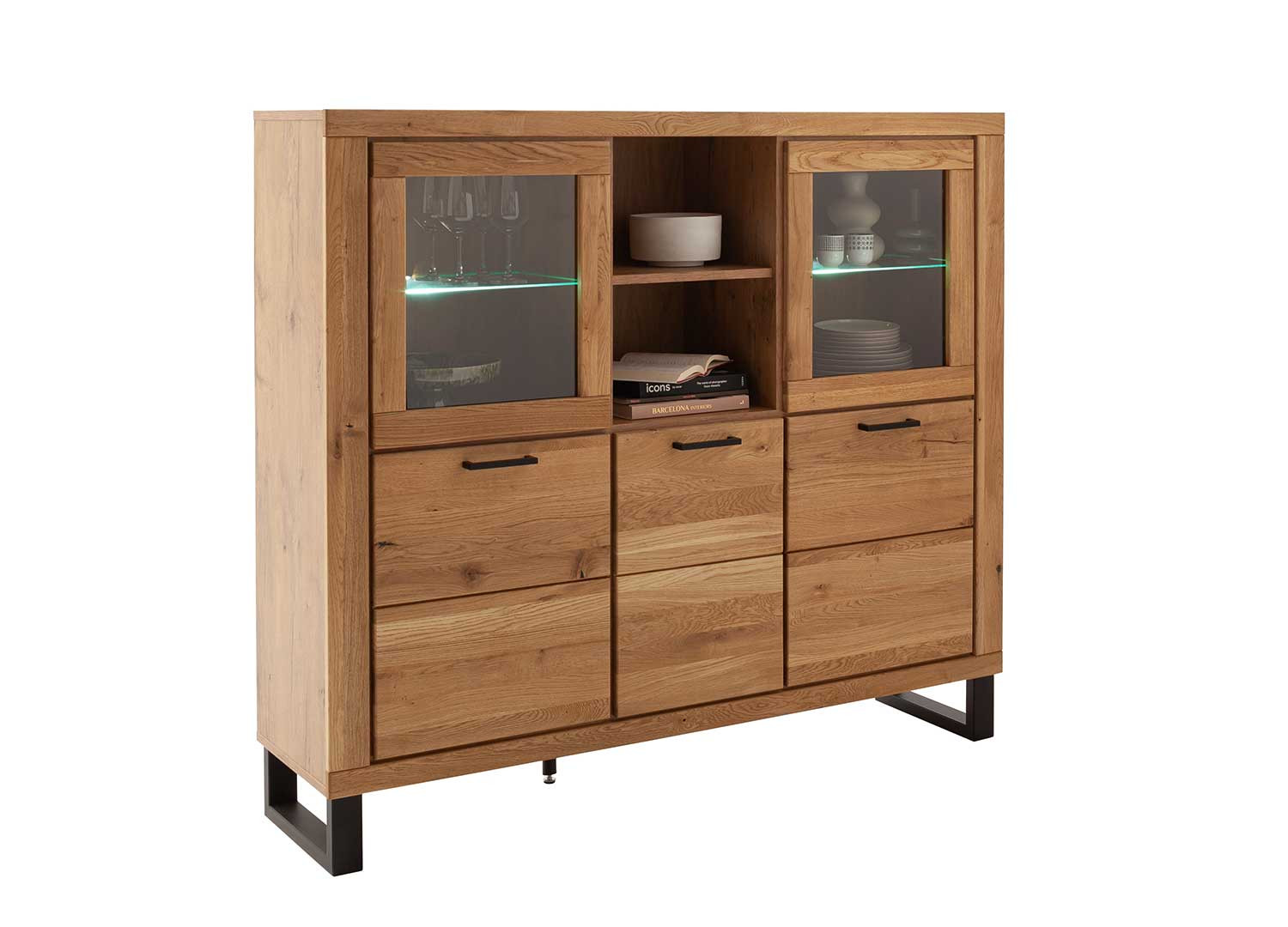 Buffet haut en bois 5 portes et 2 niches ouvertes Jambo