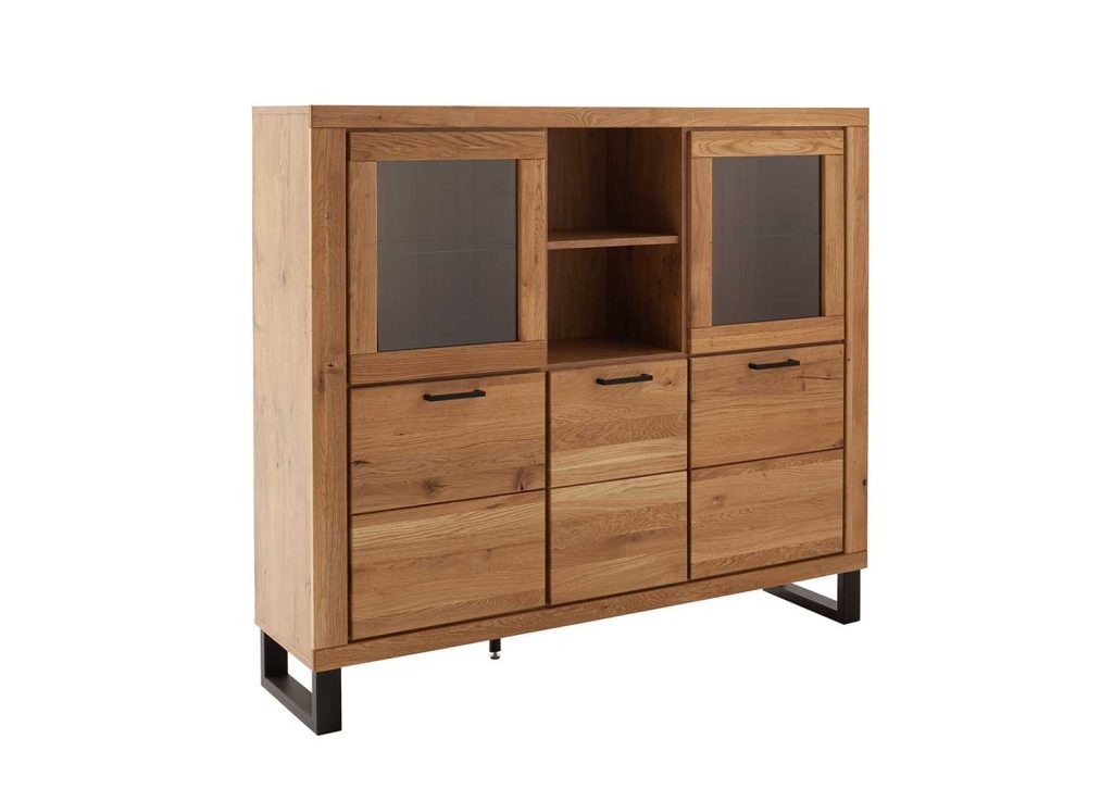 Buffet haut en bois 5 portes et 2 niches ouvertes Jambo