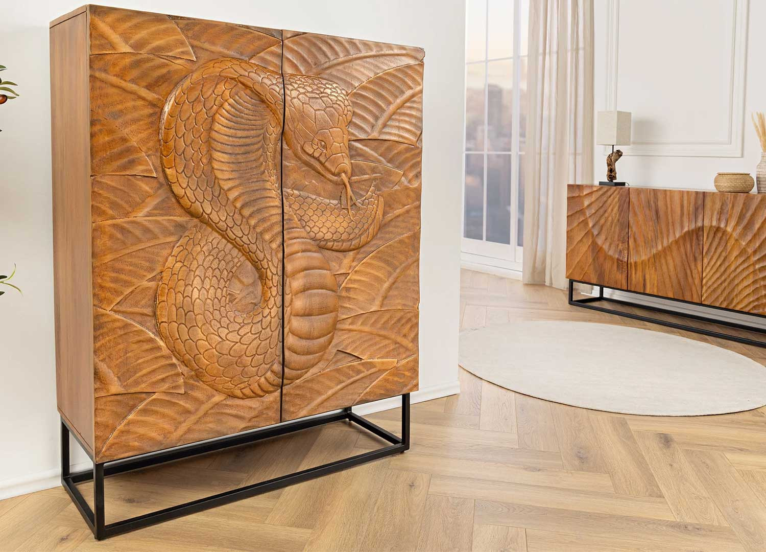 Buffet haut en manguier brun serpent Snaky