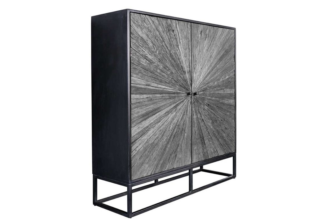 Buffet haut en manguier noir et teck gris 2 portes Taylor