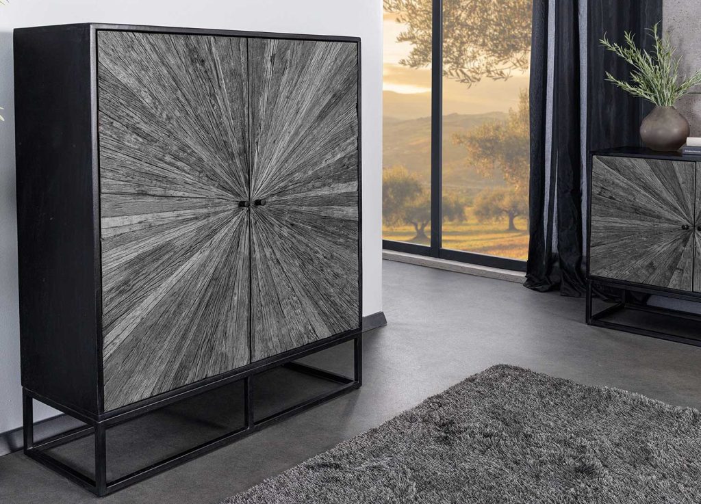 Buffet haut en manguier noir et teck gris 2 portes Taylor