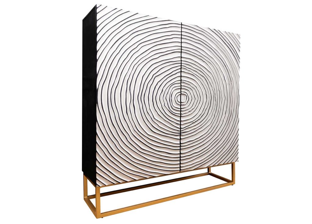 Buffet haut moderne à motifs cercles 3D blanc et noir Adamo