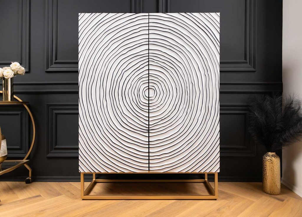 Buffet haut moderne à motifs cercles 3D blanc et noir Adamo