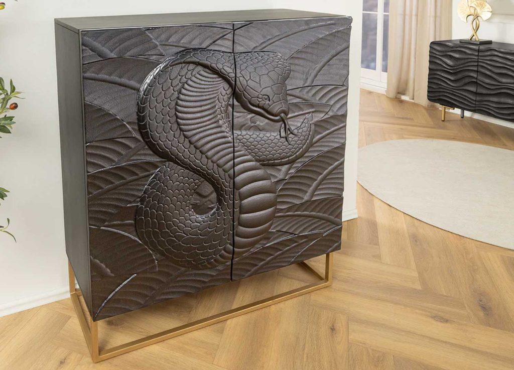 Buffet haut noir et doré en manguier serpent Snaky