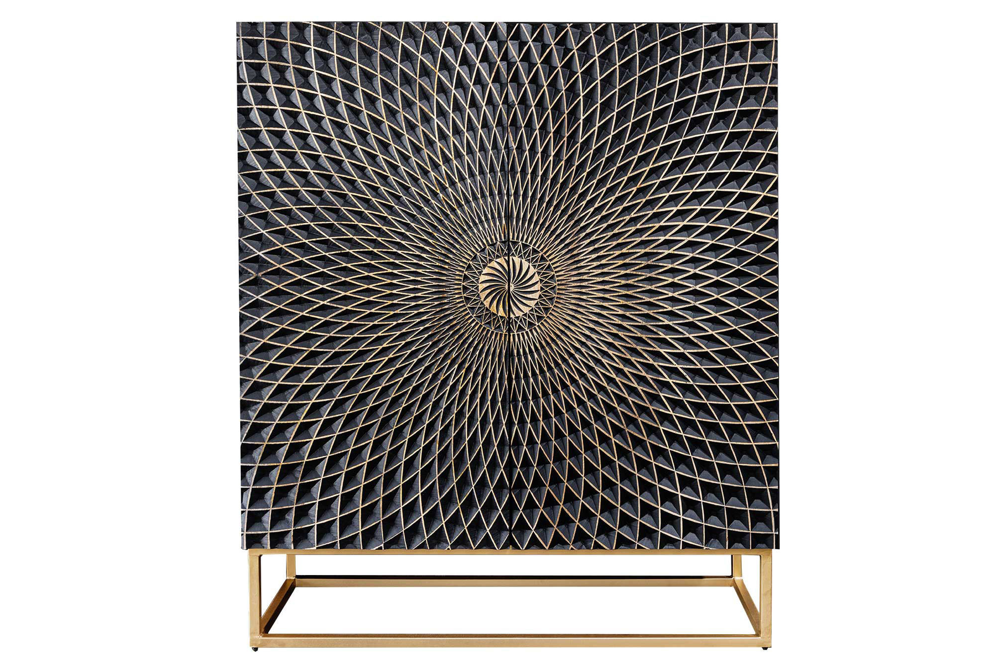 Buffet haut original en bois noir avec façades mandala 2 portes