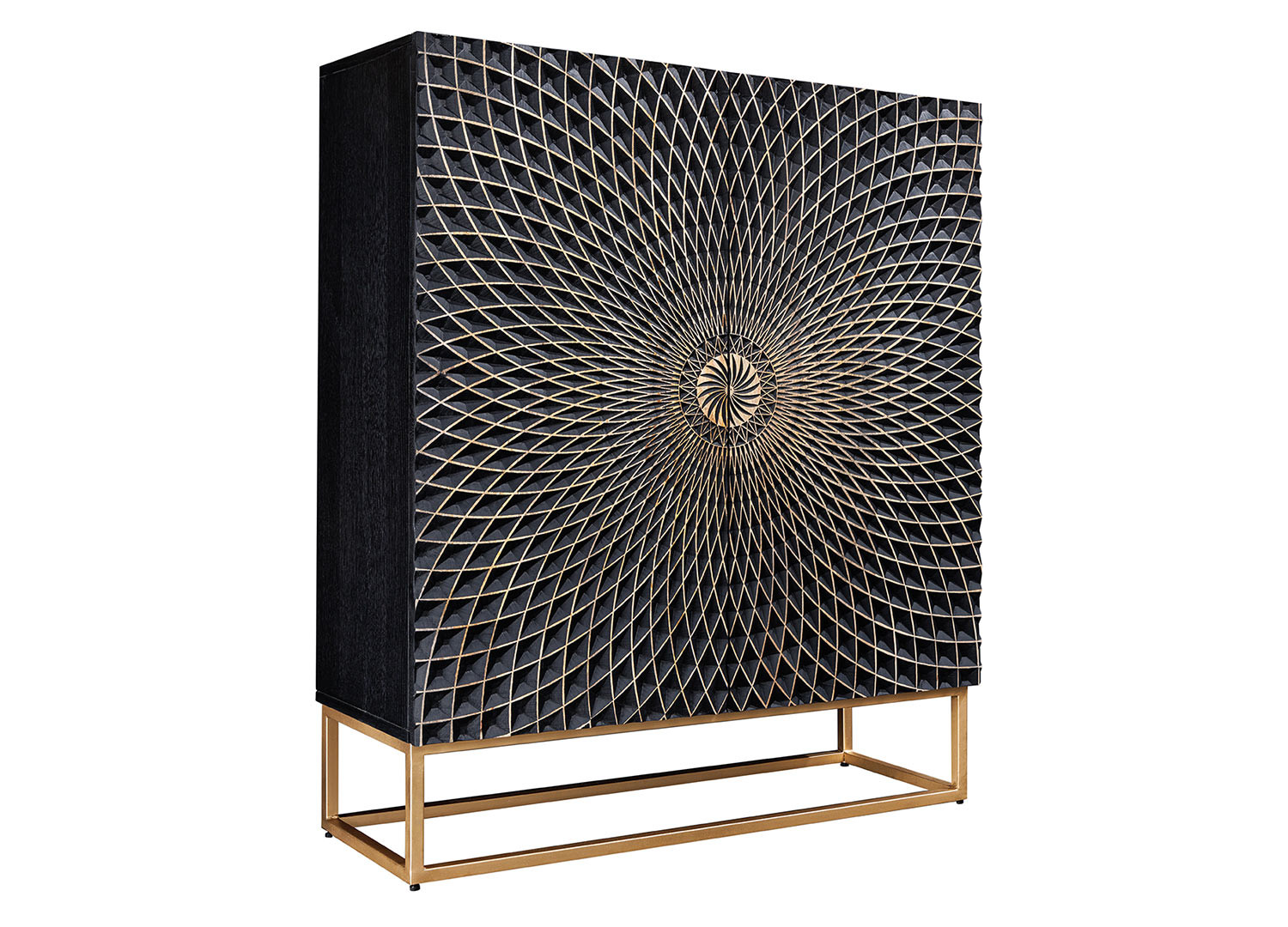 Buffet haut original en bois noir avec façades mandala 2 portes