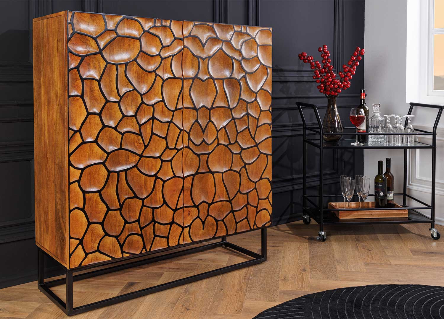 Buffet haut original façades mosaïque manguier et métal Sacha