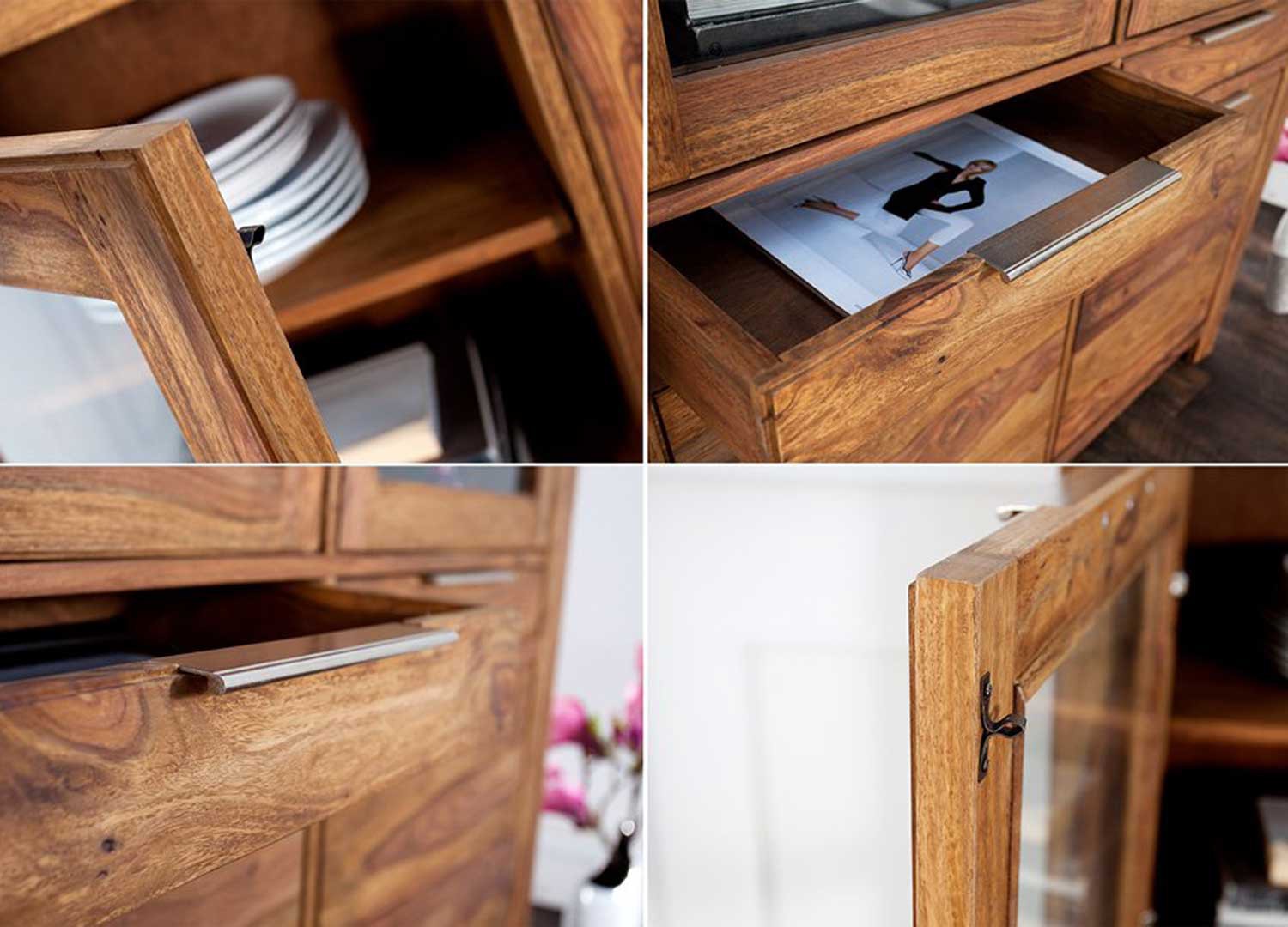 Buffet haut vitré en bois massif shesham 120 cm