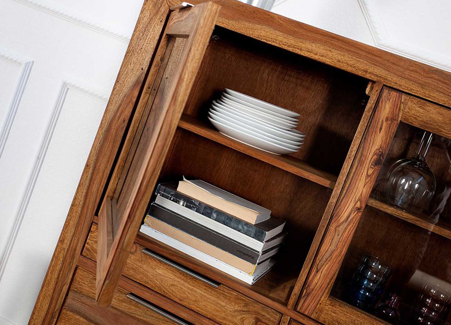Buffet haut vitré en bois massif shesham 120 cm