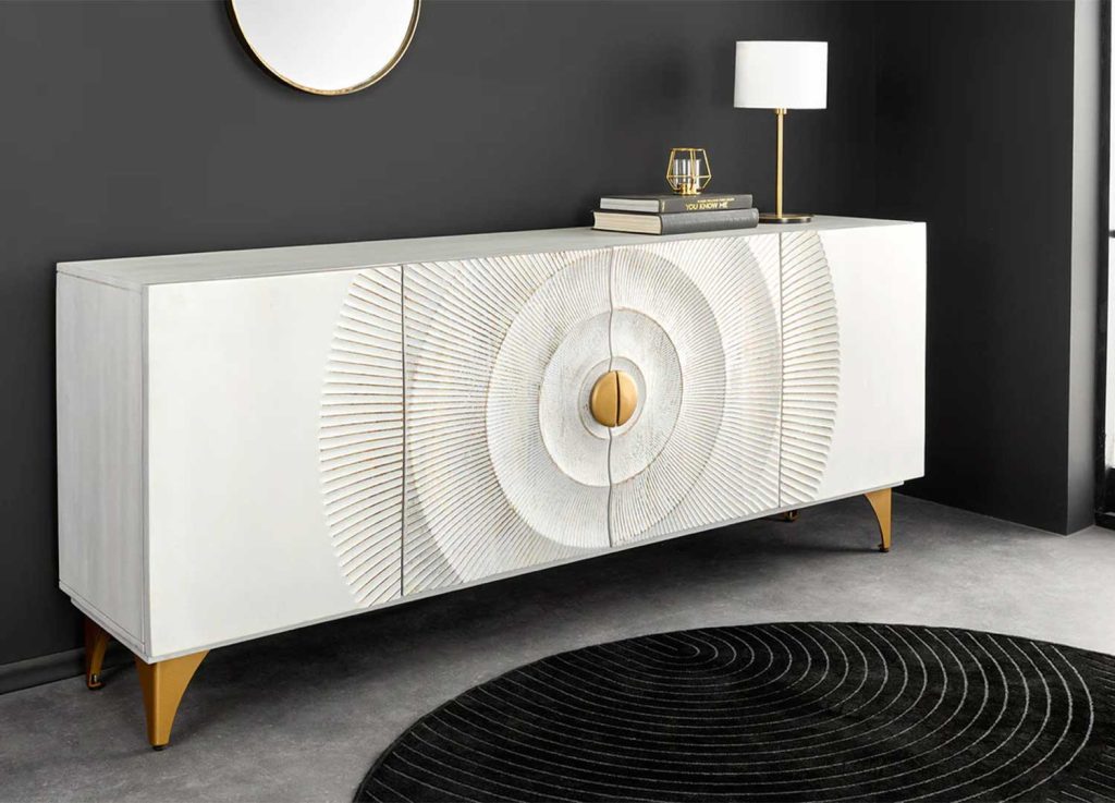 Buffet long en manguier blanc et doré Sunset