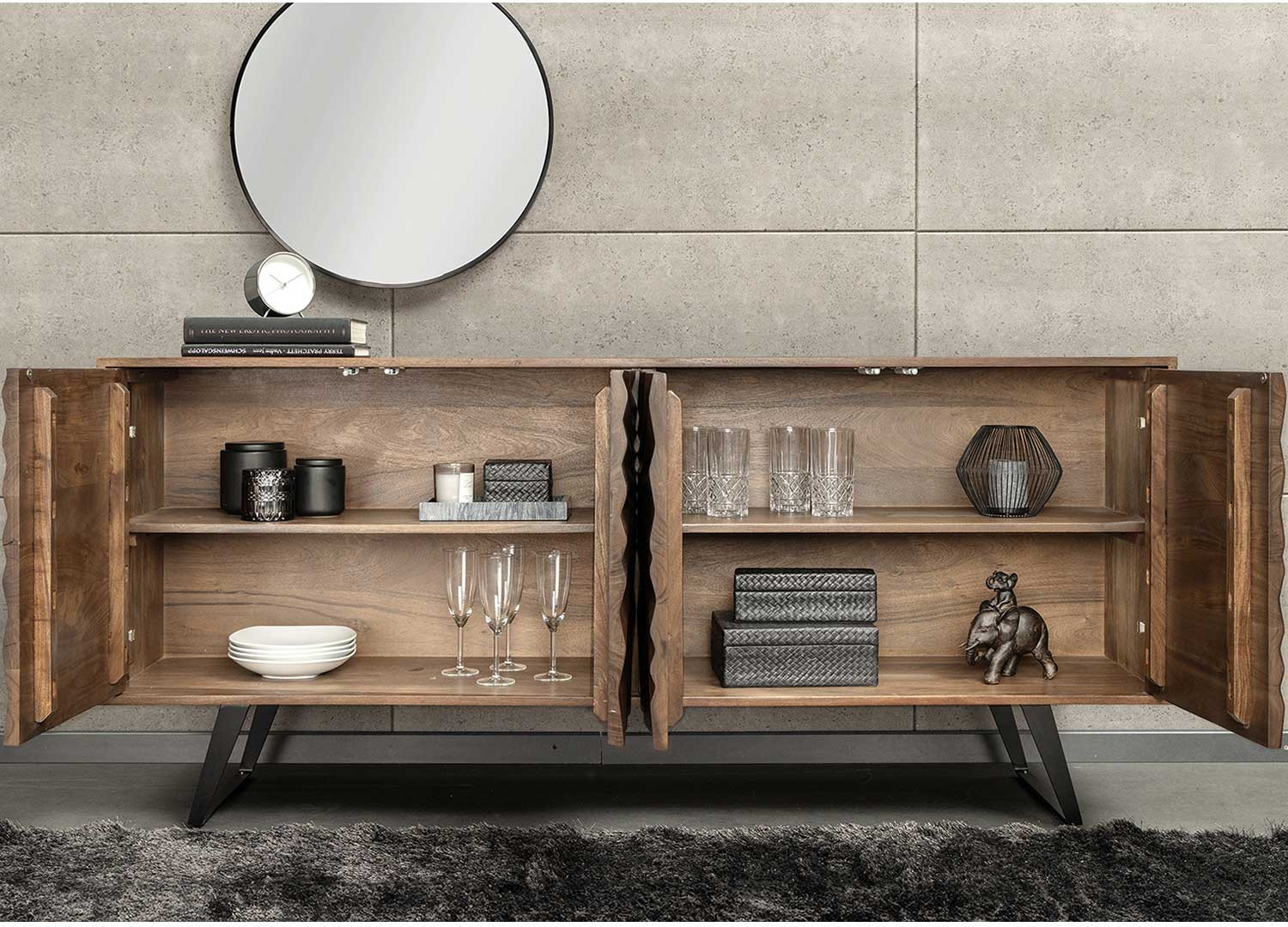Buffet marron 4 portes 175 cm en acacia Nolan