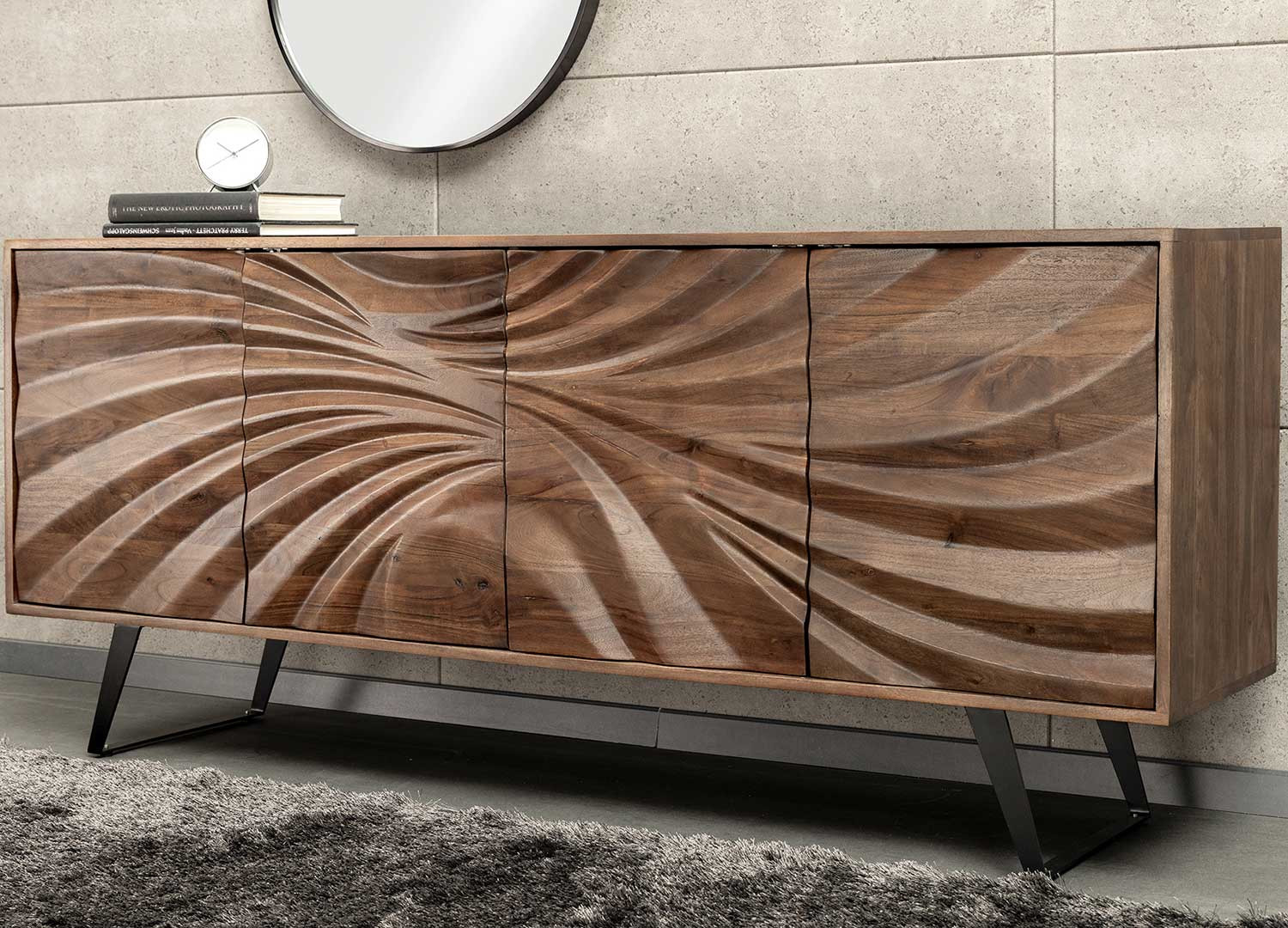 Buffet marron 4 portes 175 cm en acacia Nolan