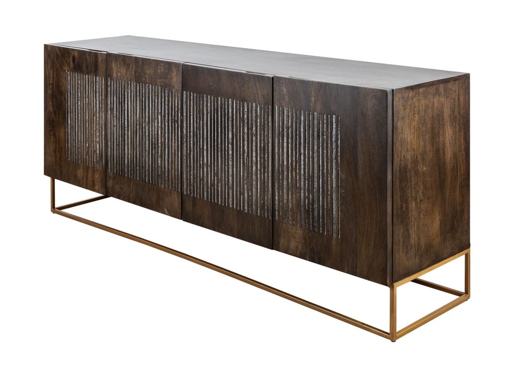 Buffet massif en bois de manguier 177 cm relief pierre d'agate