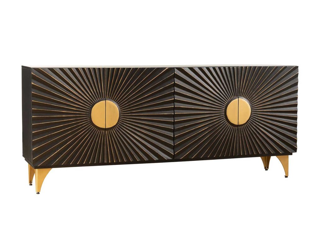 Buffet massif en manguier noir et doré 3D Epona