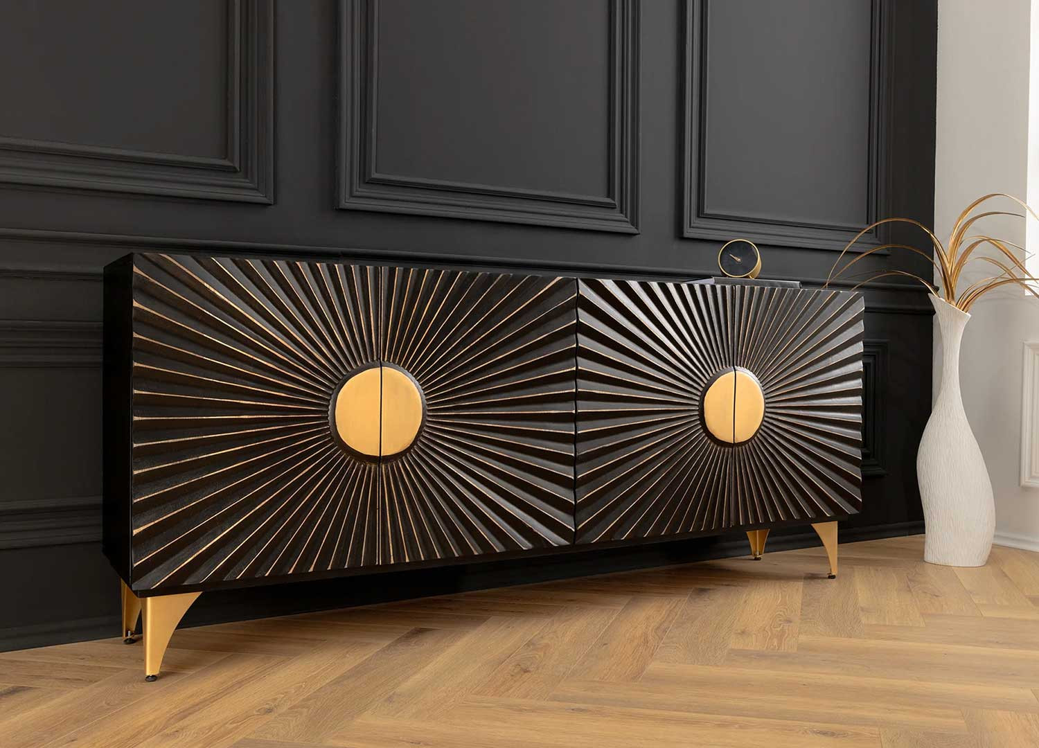 Buffet massif en manguier noir et doré 3D Epona