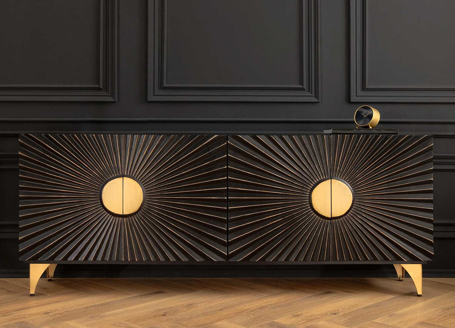 Buffet massif en manguier noir et doré 3D Epona