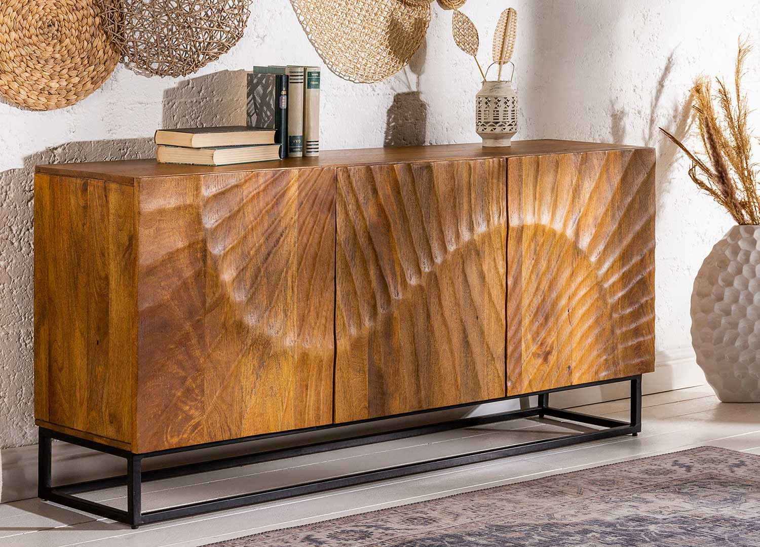 Buffet meuble 3 portes bois massif brun
