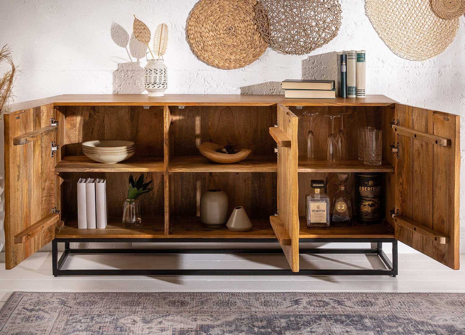 Buffet meuble 3 portes bois massif brun