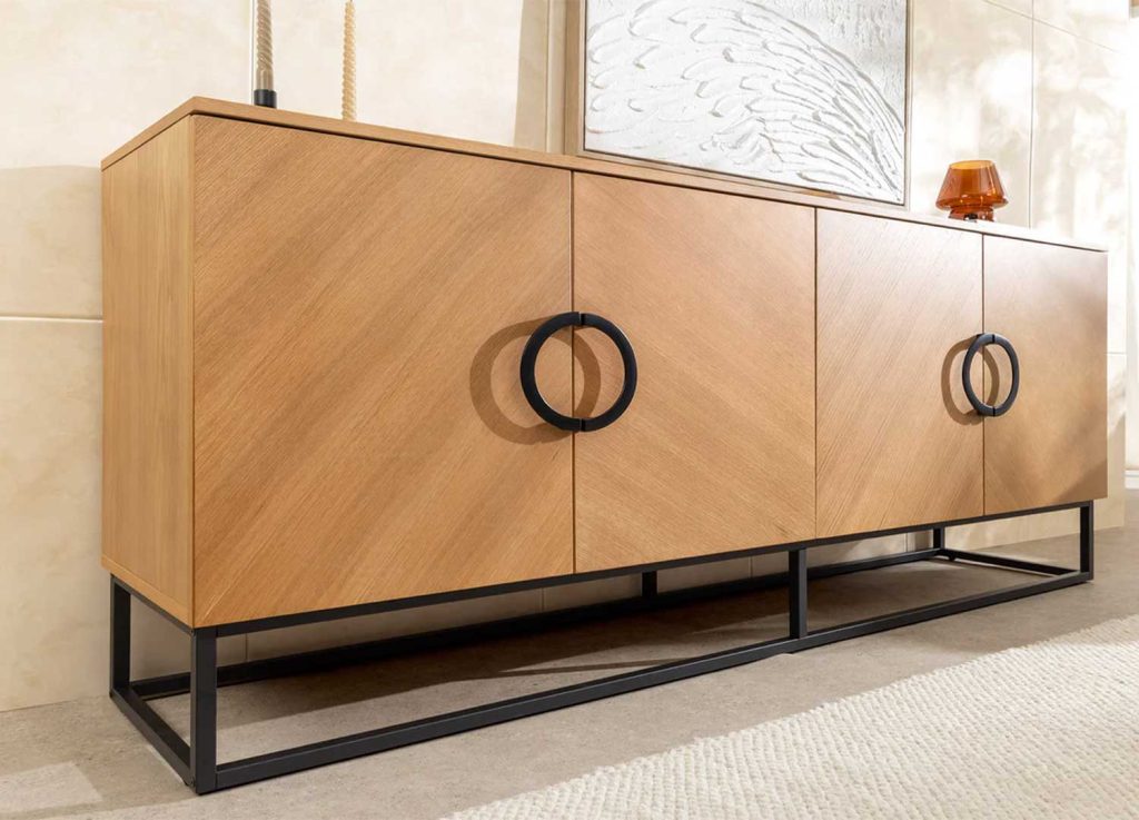 Buffet moderne 180 cm aspect chêne Irma